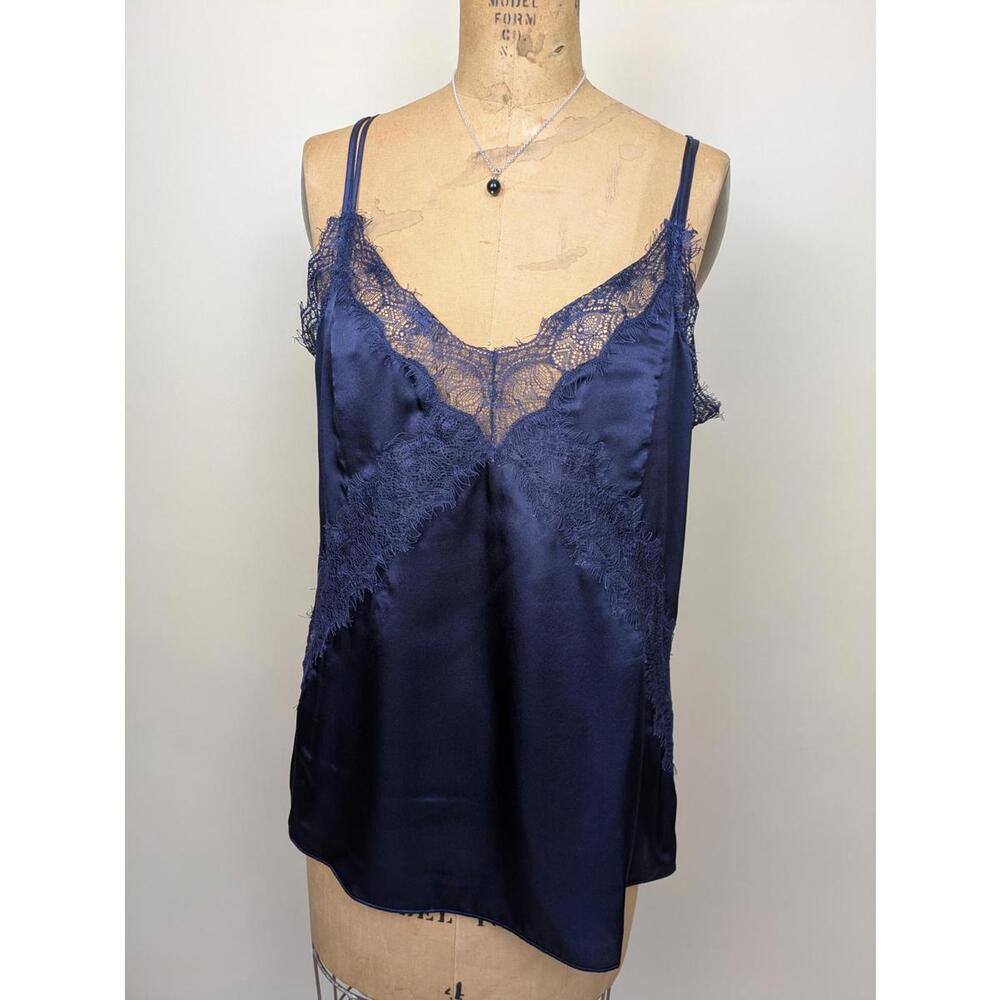midnight blue silk lace cami top